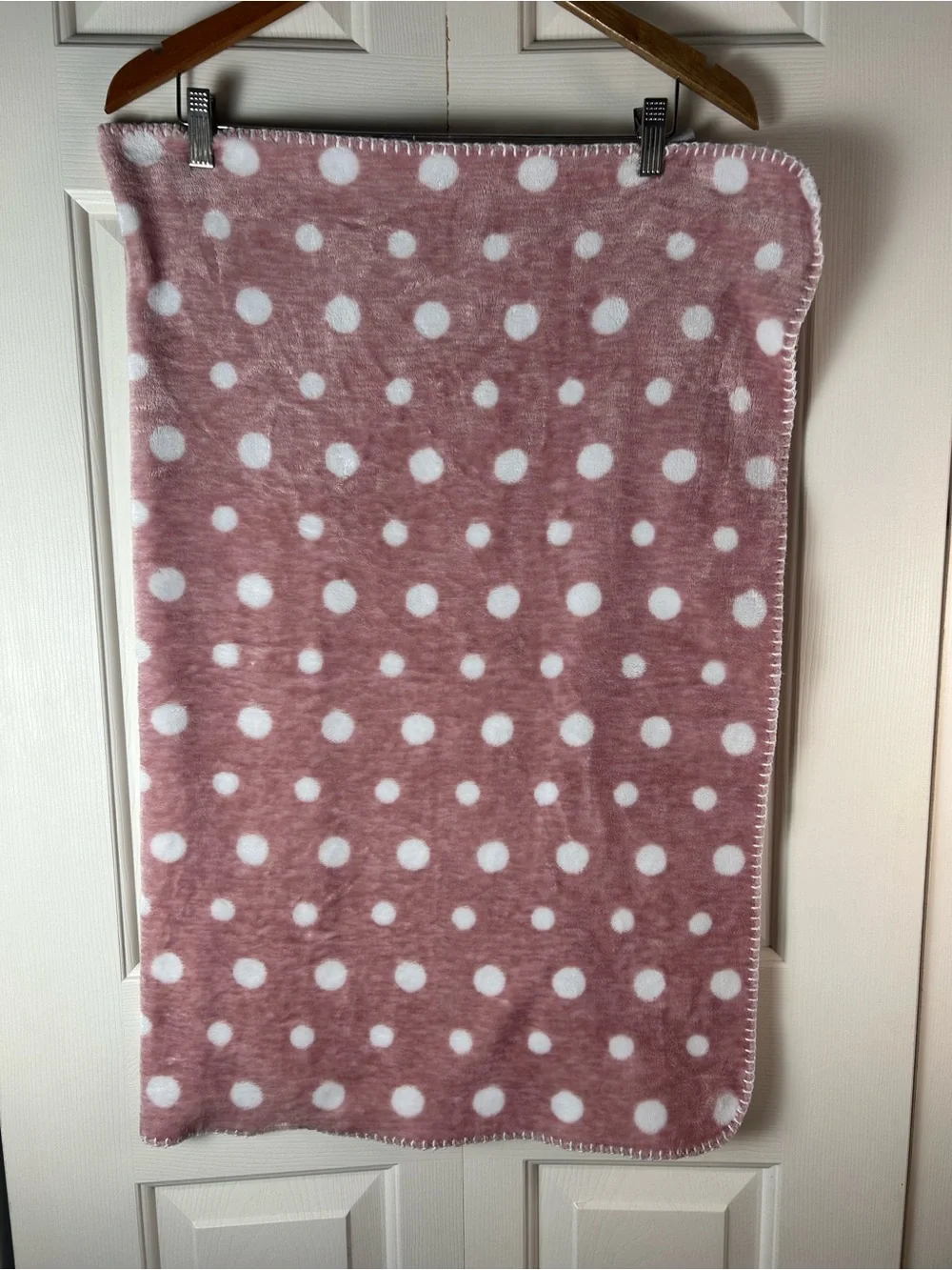 Amari Baby & Nursery Pink White Baby Blanket Polka Dots Stitched Edge Lovey